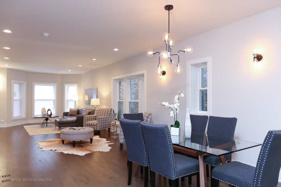 Living Room, Dining Room, Balmoral Restoration, Chicago