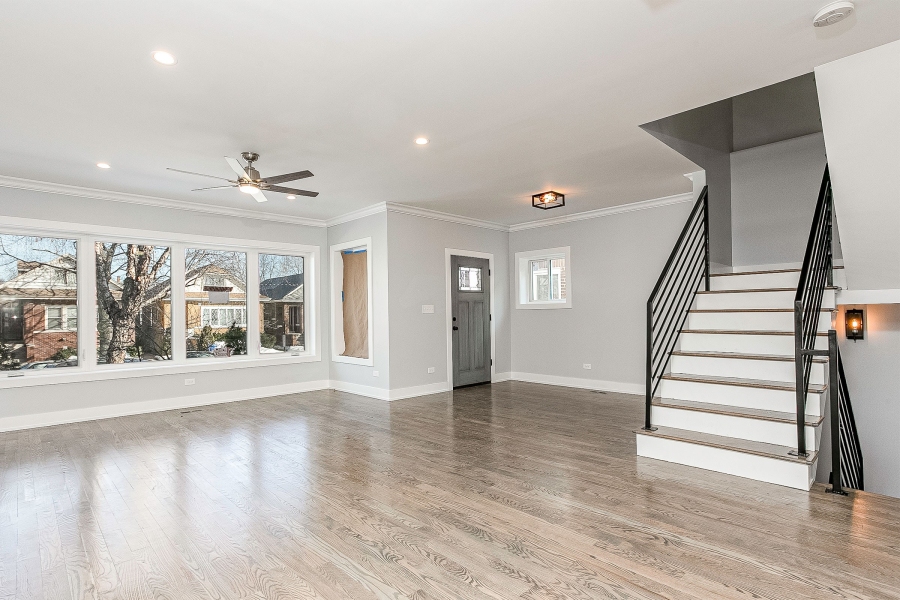 Living Space, Stairs, Montana, Chicago Fire Damage Restoration Project