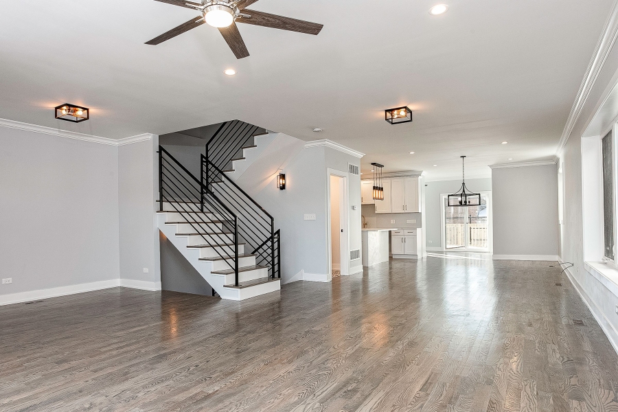 Living Space, Stairs, Montana, Chicago Fire Damage Restoration Project