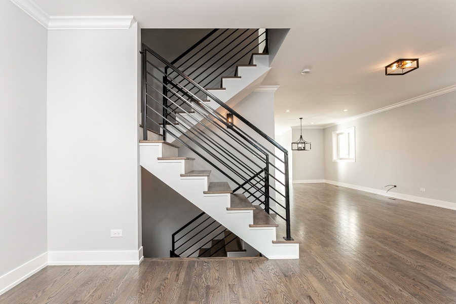 Stairs, Living Space, Montana, Chicago Fire Damage Restoration Project